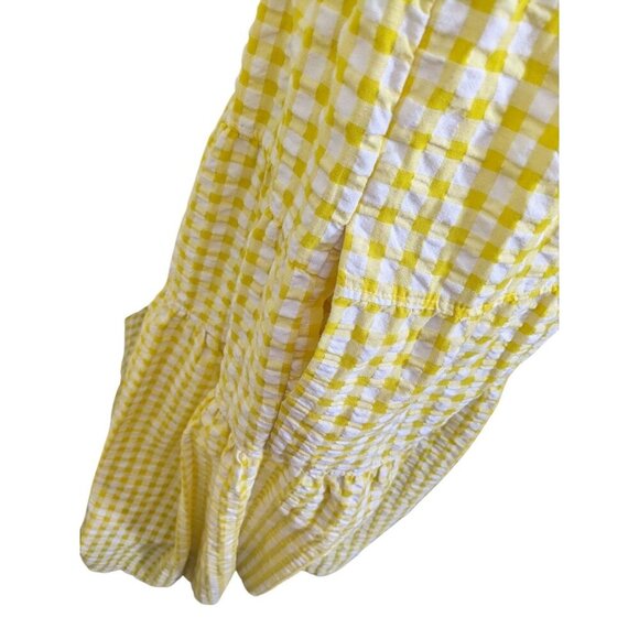 Old Navy Womens M Fit Flare Tiered Seersucker All Day Yellow Gingham Maxi Dress - Picture 9 of 12